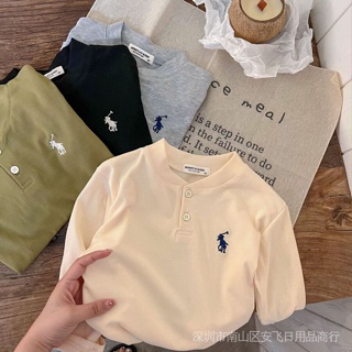 Children Children's T-Shirt Long-Sleeved Men's 2022 Autumn New Style polo Collar Top Korean Version Baby Solid Color Bottoming Shirt Women
