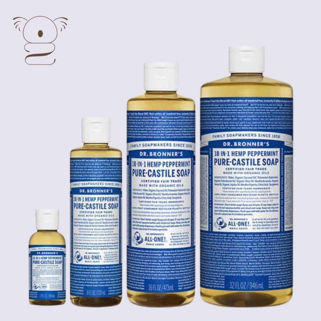 Dr Bronner's 18 in 1 Pure Castile Liquid Organic Soap Peppermint ...