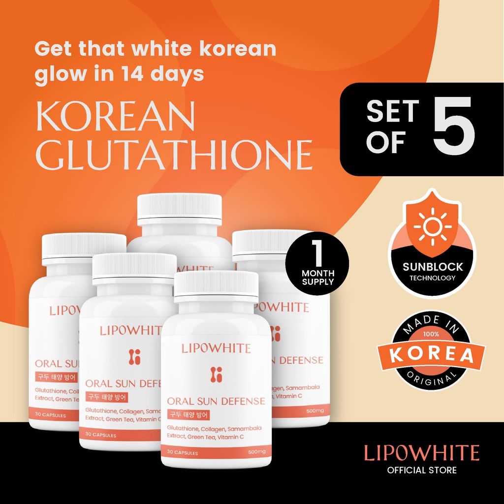 LIPOWHITE Korean Glutathione + Sunblock + Fat Burner + Collagen Oral