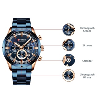 CURREN Business Men Watch Luxury Brand Stainless Steel Wrist Watch Chronograph Army Military Quartz #6