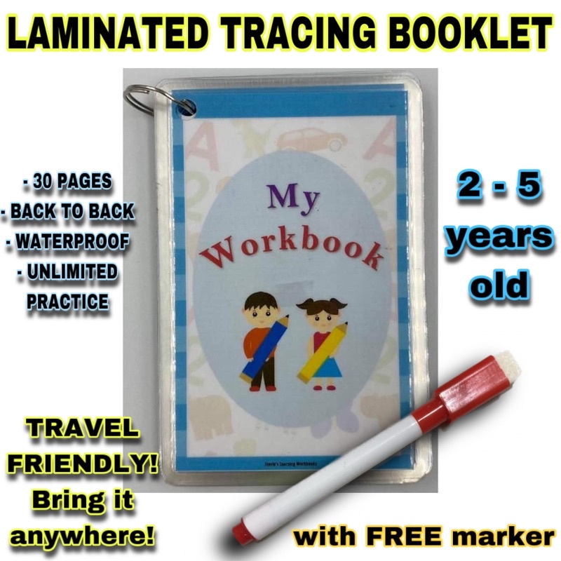 30 page REUSABLE Laminated Booklet for Kids + FREE MARKER Shopee
