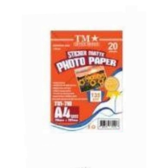 STICKER MATTE PHOTO PAPER 135 GSM A4 20'S (TM) Shopee Philippines