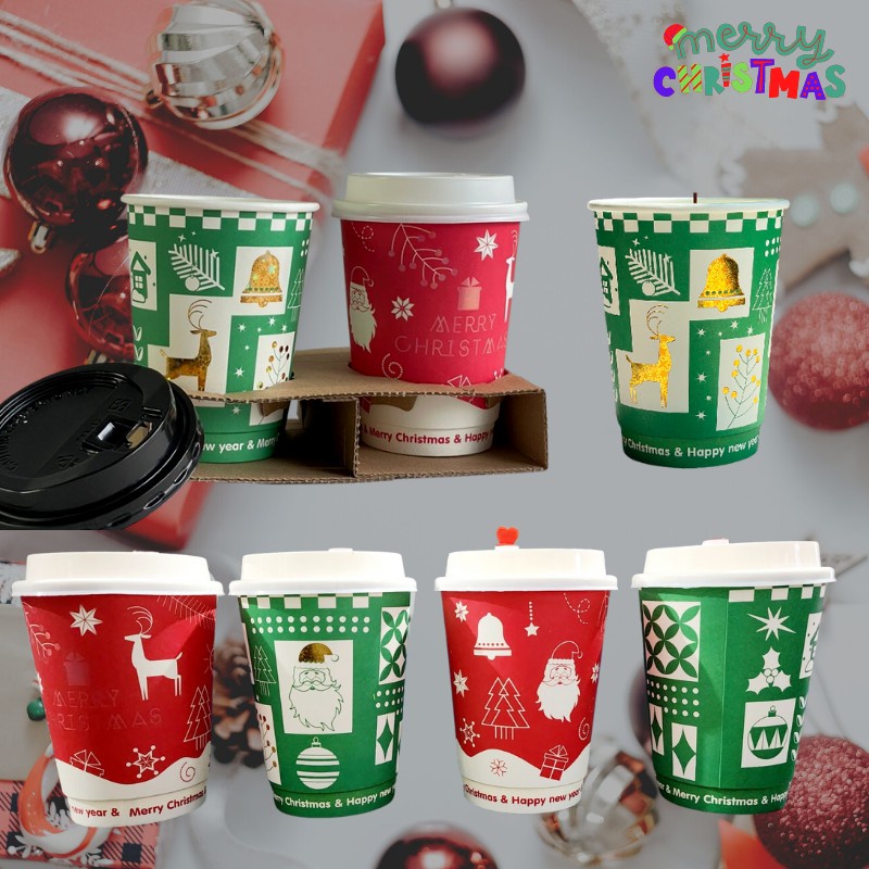 CHRISTMAS COFFEE CUPS (Double Wall 12oz with Lid) 20pcs minimum only