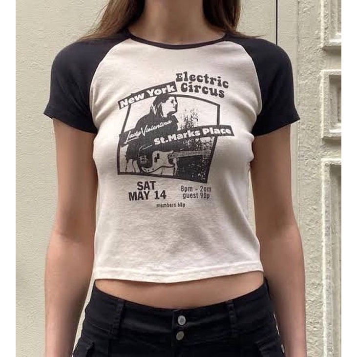 Brandy Melville Cream Black Electric Circus Bella Crop Tee Shirt Top