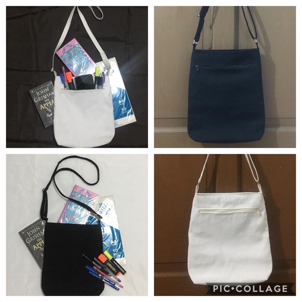 Plain design sling canvas bag(makapal with lining)closure zipper with