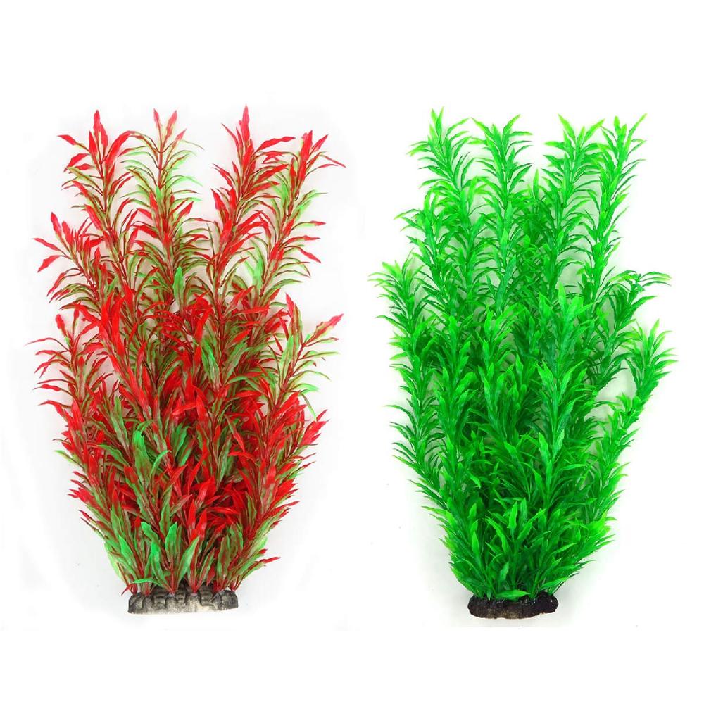 Aquarium Plants Fish Tank Plants Artificial Water Aquatic Tall Plant Red Green Big for Fish Frog Tan #1