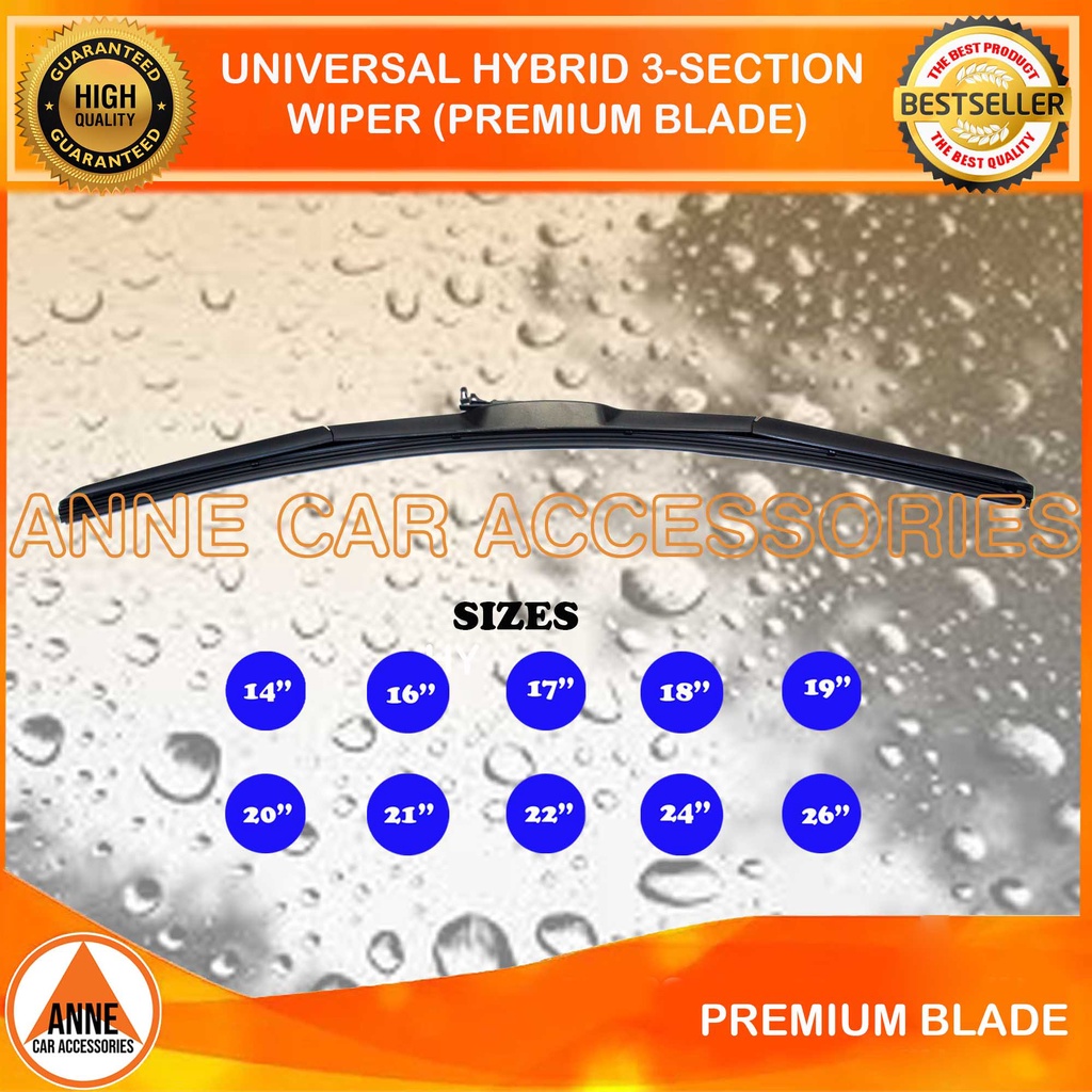 Hybrid Premium 3 Section Universal Front Wiper Blade U Hook Type