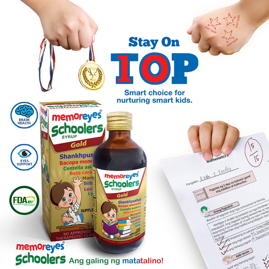 HotMemorEyes Schoolers Gold Syrup 120ml Brain Memory & Eye Supplement for Kids Plus DHA Lutein Vitam