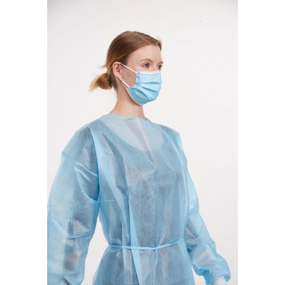CODln stockA10 pieces Isolation Gown Suit Blue WaterProof Disposable PPE Bunnysuit Non Woven - Blu