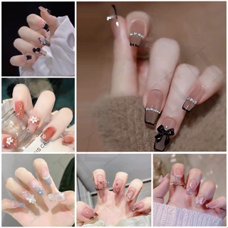YUKEHUI acrylic nail set cali beauty nail tips 24 pcs Artificial Nails With Glue Set Fake Nails Set With Glue Matte Fake Nail Glue Nail Sticker  Long Nail Art Design