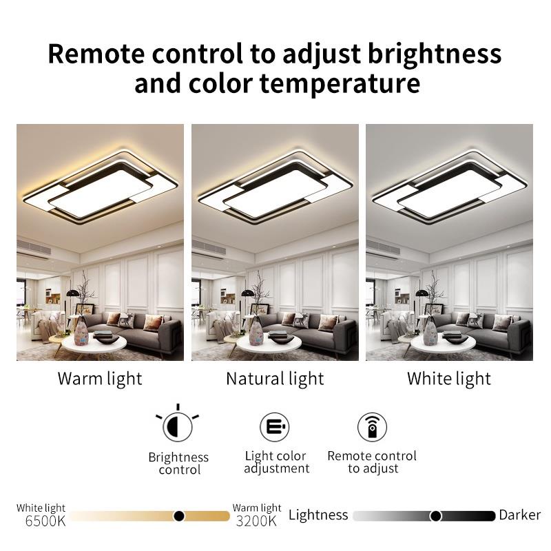 Modern LED Ceiling Light Dimmable With Remote Black Square Ceiling Lamp for Living Bedroom lighting  Living Room Light - Image 6