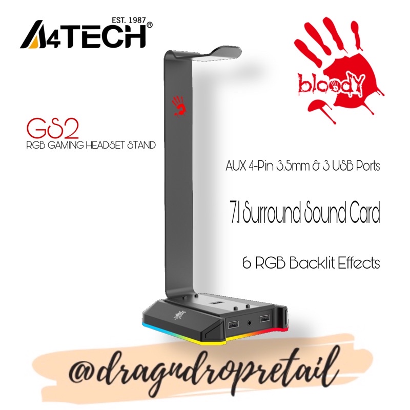 A4TECH BLOODY GS2 RGB Gaming Headset Stand with Built-in AUX 3.5mm 7.1 ...