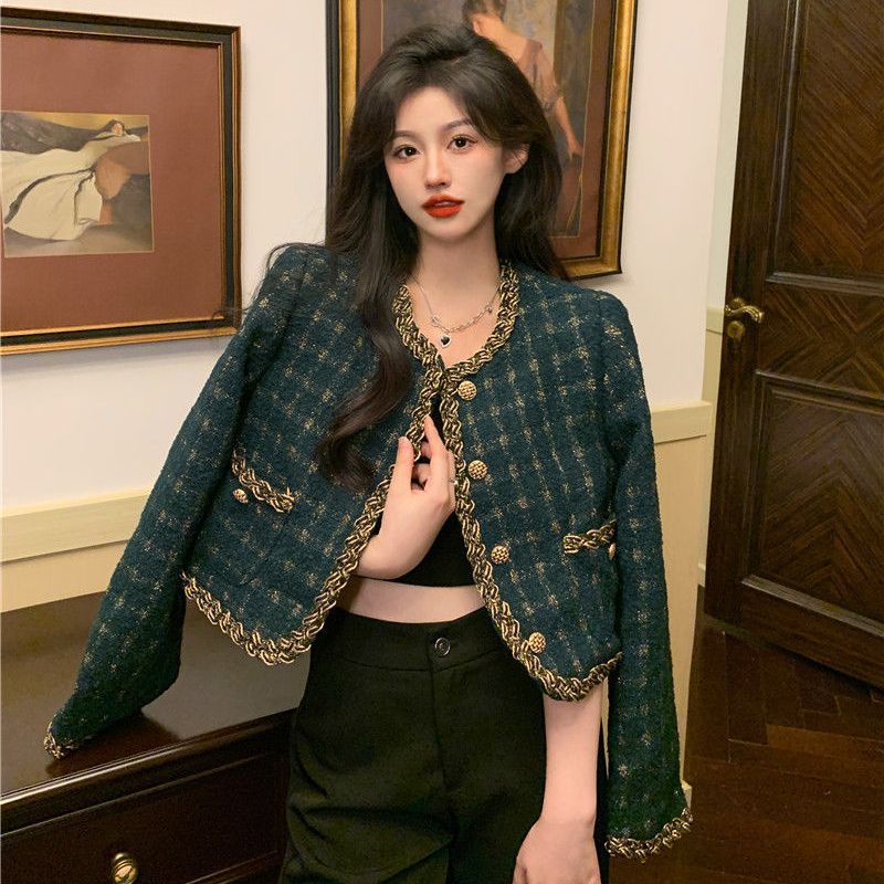 Xiaoxiang Style Jacket Vintage French Plaid Short Color Matching Age ...