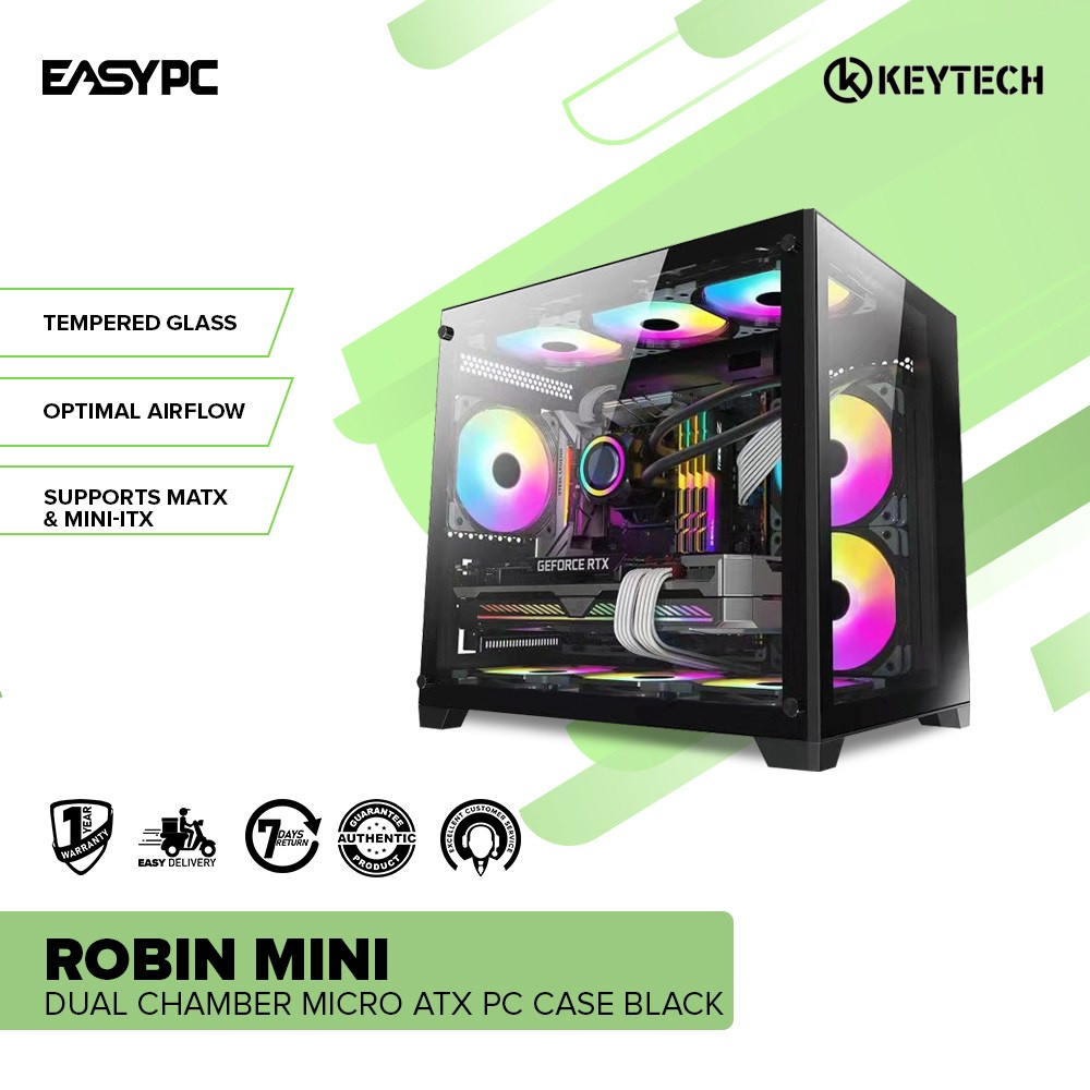 EasyPC | Keytech Robin Mini Dual Chamber Micro ATX PC Case Black or ...