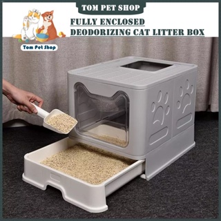 cat cage with litter box Pet Cat Litter Box Extra Large Capacity Foldable Semi-Enclosed Cat Litter