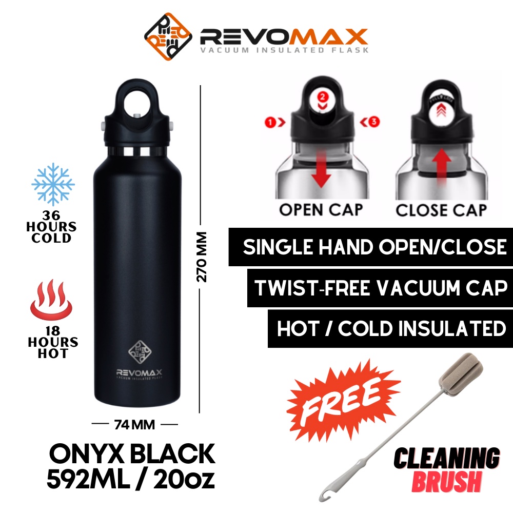 RevoMax (20oz/592ml)Vacuum Insulated Flask Bottle Tumbler Hot and Cold  Onyx Black Shopee Philippines