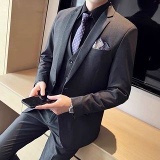 Men’s plus size high quality business wedding daily outfit blazer Dark grey set coat and pants