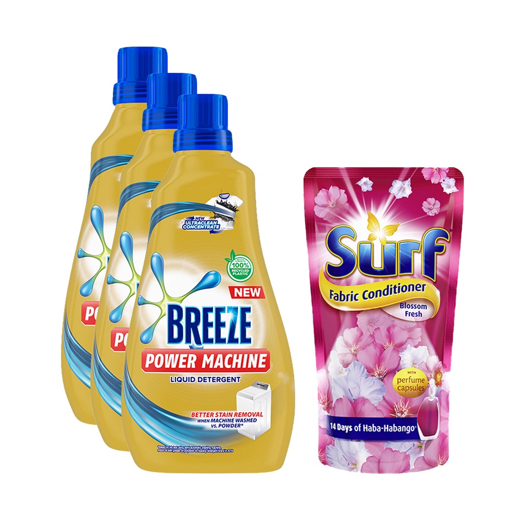 Buy 3 Breeze Liquid Detergent Ultraclean 1L, Get Free Surf Fabric