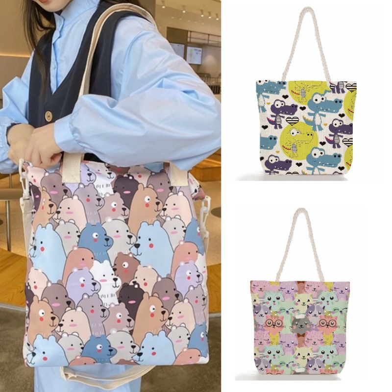 YQY fashion trend cute canvas tote bag shoulder bags with zipper