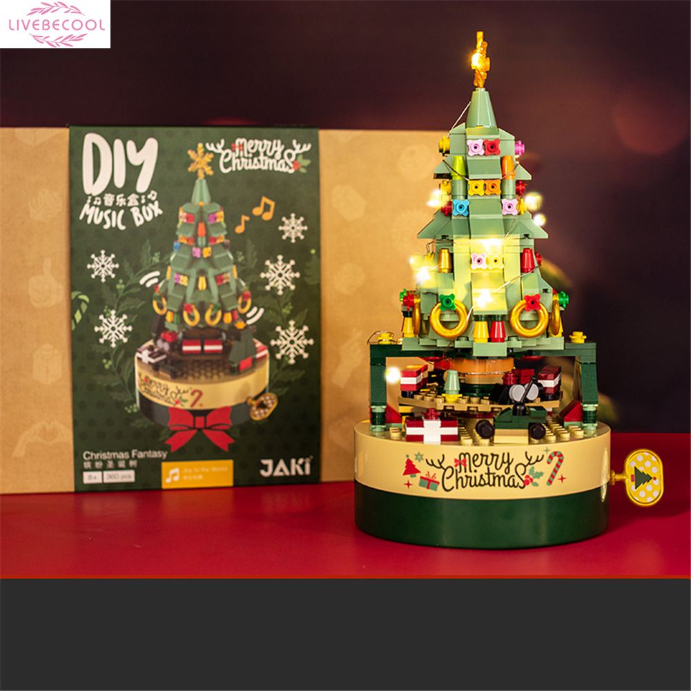 Limited 2022 Christmas Tree Building Block Toy Set Christmas Children Building Block Music Box