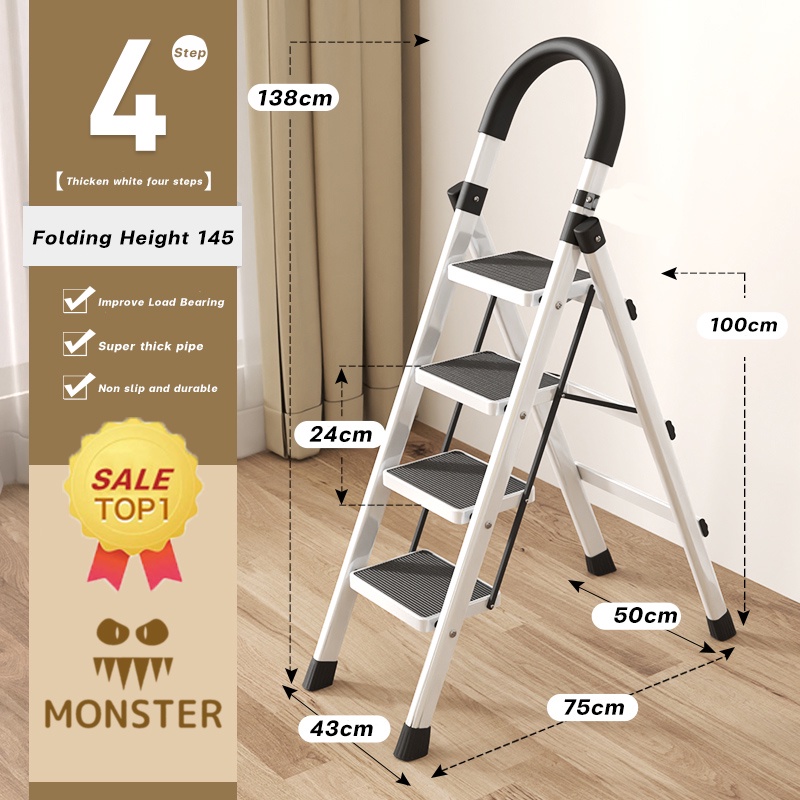 Ladder 3 & 4 Steps Metal Folding Ladder Household Steel Ladder