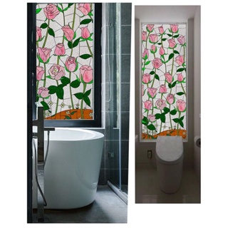Rose Stained Glass Sticker Transparent Opaque Bathroom Toilet Anti-Glare Anti-Peeping Vintage Cellophane Film #9