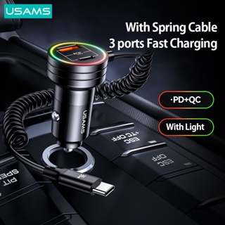 USAMS 60W USB A C Car Phone Quick Charger With 30W Type C Spring Fast Charging Cable For Phone Tablet Laptop
