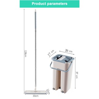 Floor cleaning flat mop with bucket microfiber pad mop squeegee hand free self cleaning mop #4
