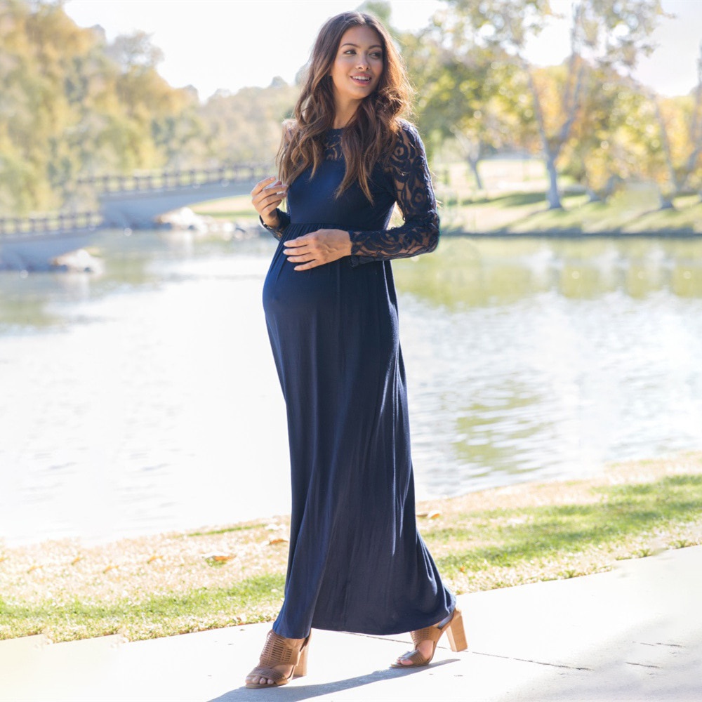 Sling Bag Design Maternity Photography Outfit Maxi Gown Women Lace Long Dress Sleeve Pregnancy Outdo