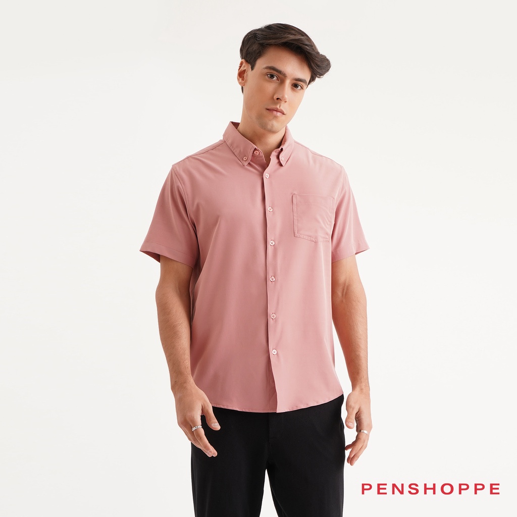 Basic Easy Iron Short Sleeve Shirt For Men (Blush) Shopee