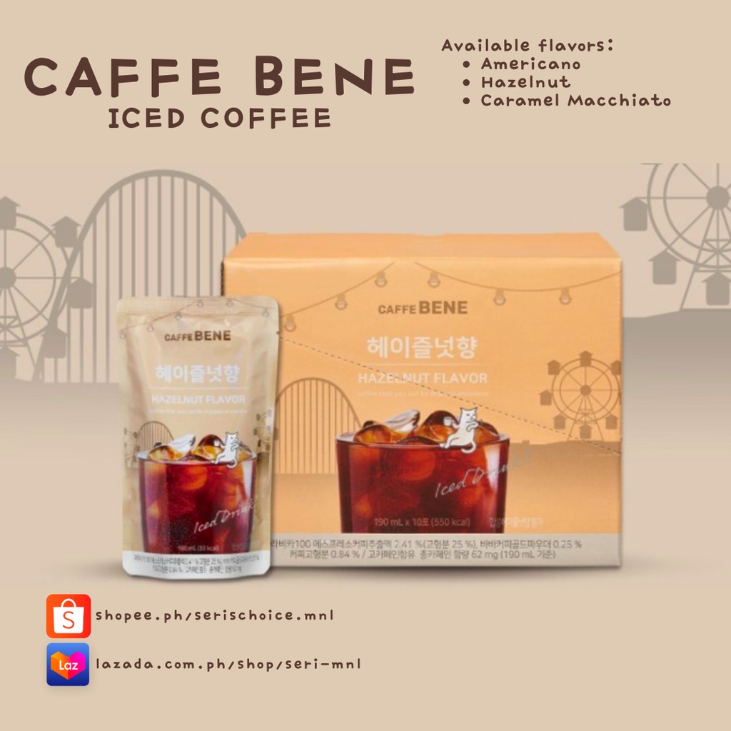 CAFFE BENE Korean Convenience Store Iced Coffee (Americano, Hazelnut