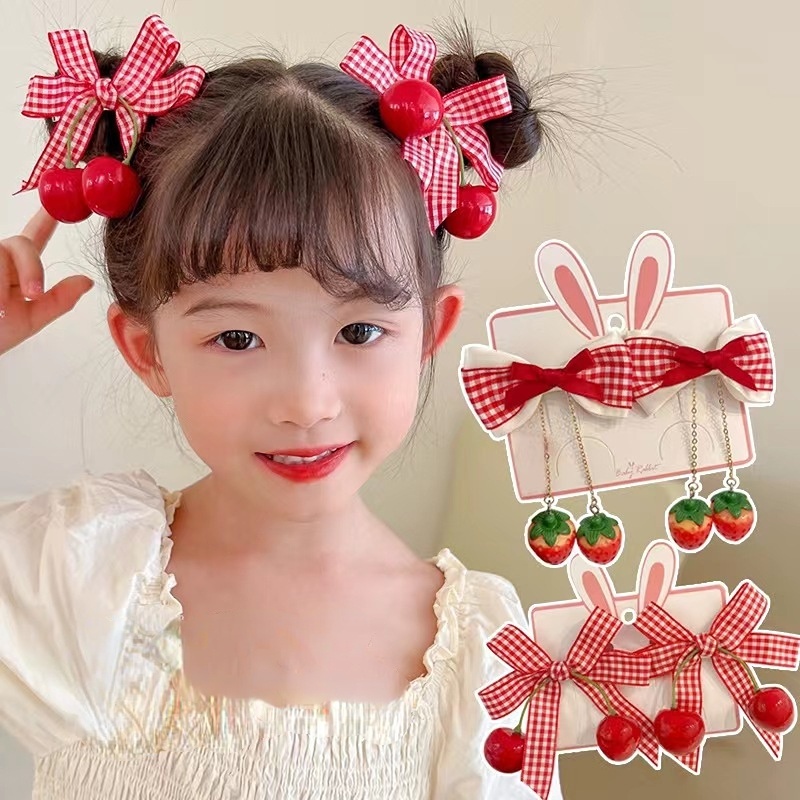 NEW Plaid Bow Hair Clip Cute Strawberry Hair Pin Red Hair Accessories for  Kids Girl | Shopee Philippines
