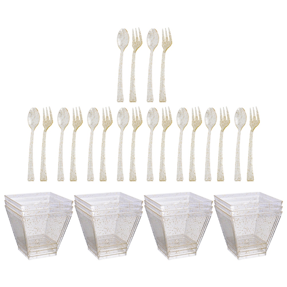 1Set Disposable Dessert Cup Spoon Fork Yogurt Fruit Parfait Cups Clear