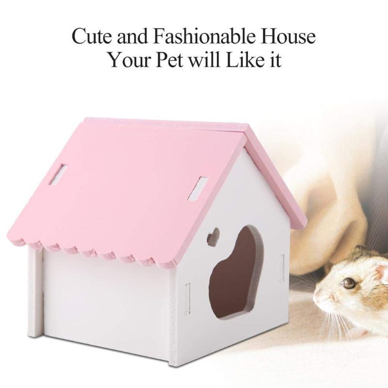 Trendy Wooden Love Heart Shape Hamster Nest Sleeping House Luxury Cage Pet DIY Hideout Hut &JL #4