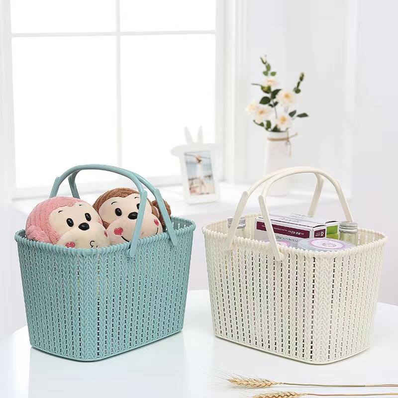 Rattan Plastic Storage Baskets with Handle Shower Caddy Organizer Bins