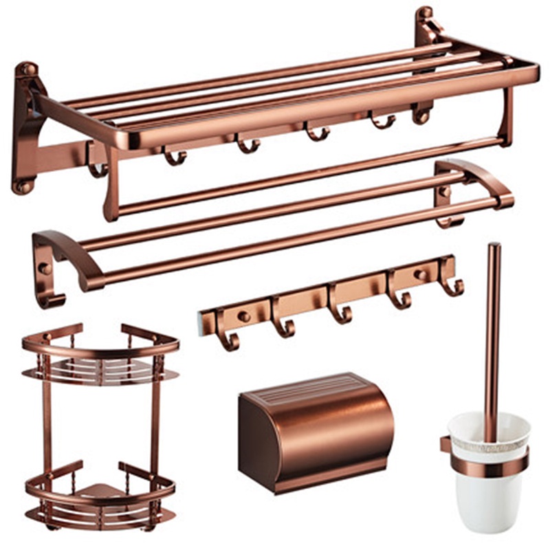 Non perforated towel rack Rose gold bath towel rack Space aluminum bathroom shelf Hardware