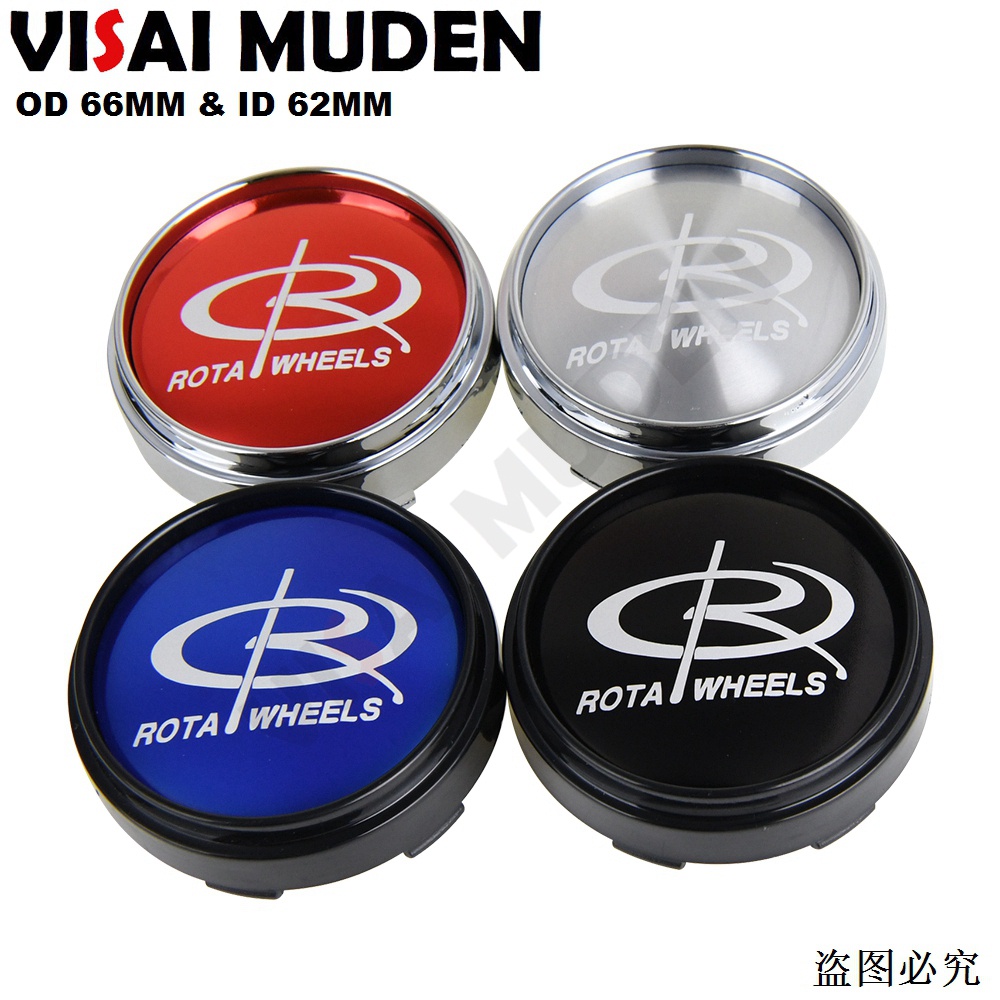 4PCS OD 66MM / ID 62MM Sport Rim Center Cap ROTA Emblem Wheel Cover Hub