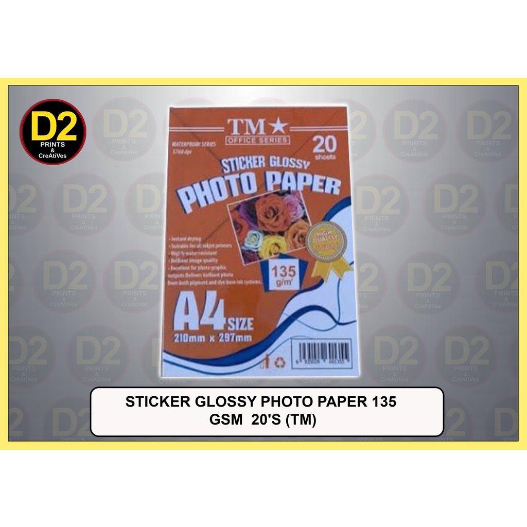 STICKER GLOSSY PHOTO PAPER 135 GSM A4/LONG 20'S (TM) Shopee Philippines