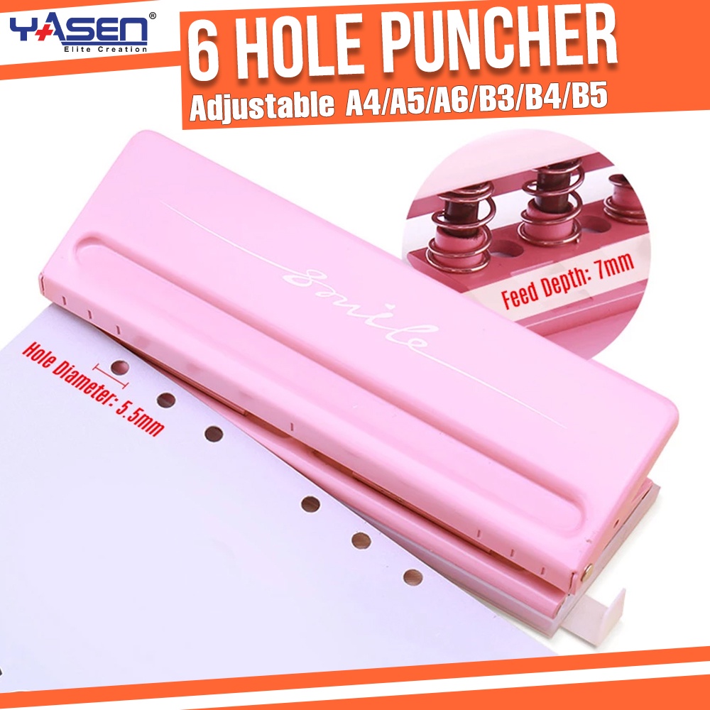 KWTrio 6 Hole Adjustable Punchers A4/A5/A6/B3/B4/B5 Paper Punch 6 Hole Metal Punch Shopee
