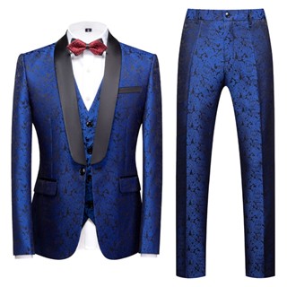 3pcs/set British Style Men Jacquard Suits 2022 New Business Wedding Banquet Party Dresses Set Homme Slim Fit Clothing Size 6XL（coat+vest+pants）
