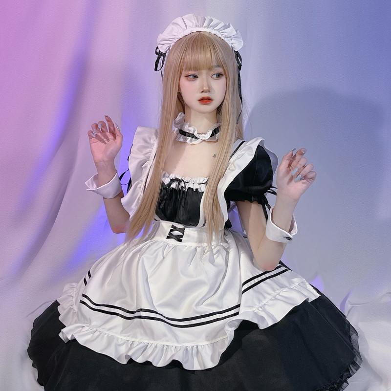 Plus Size Maid Cosplay Costume Black White Scholl Gilr Uniform Anime ...