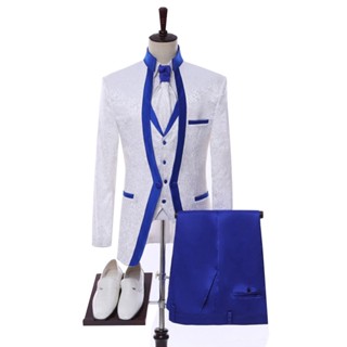 Royal Blue Men's Suit for Wedding Groom Tuxedo Shawl Collar Formal Jacket Male Blazer Pants Vest Three Piece costume homme