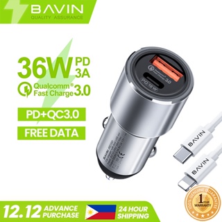 BAVIN PC329 USB + type-C Port 36W Fast Charge QC3.0 Car Charger w/ 18W PD /Type-C Zinc Alloy Housing