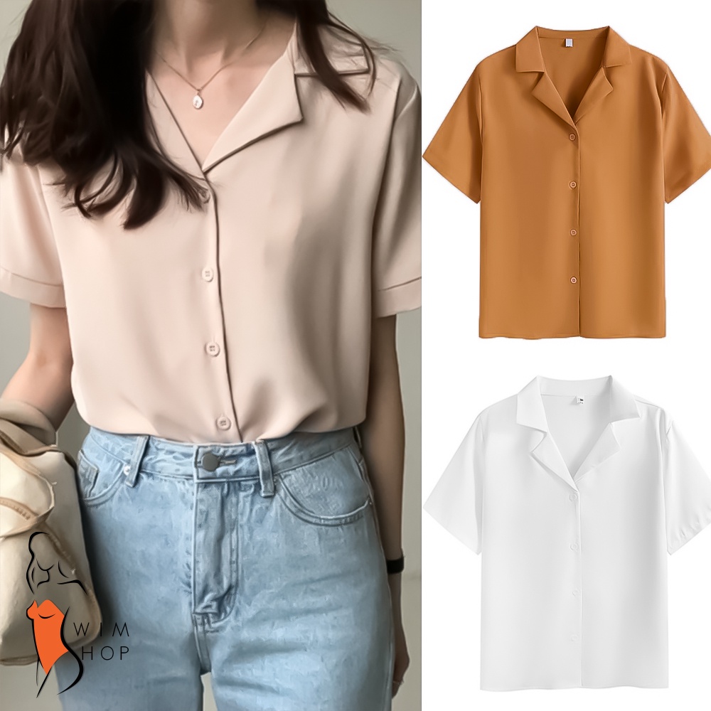 Polo Blouse Tops for Women Vintage Turn Down Collar | Shopee Philippines