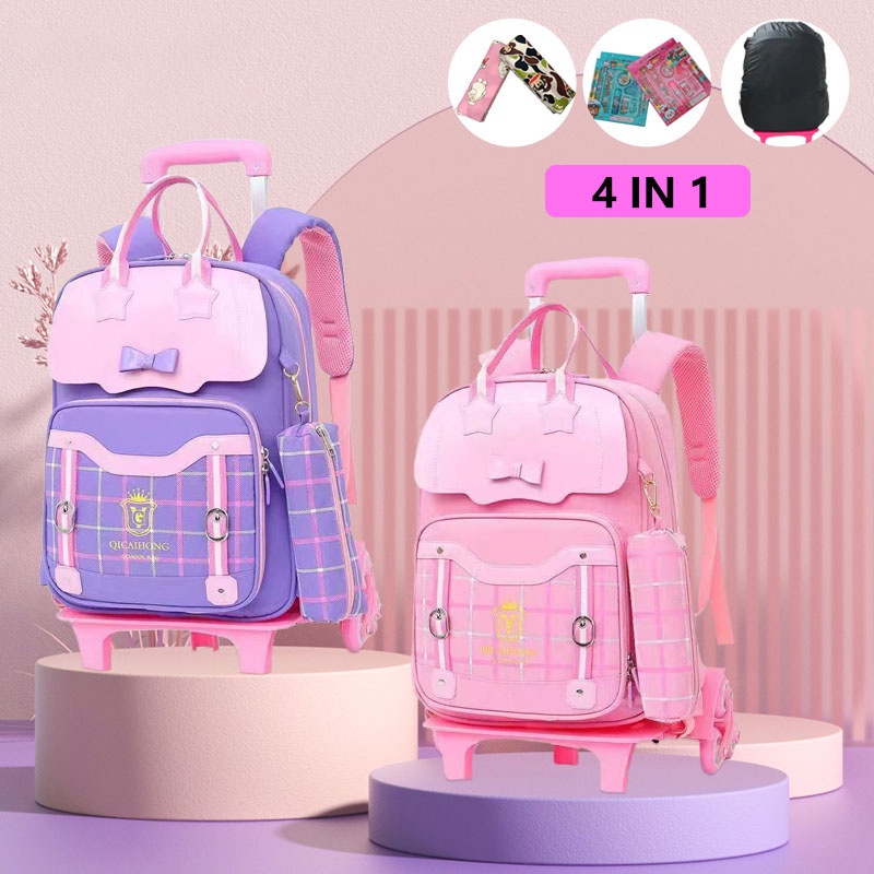Children Trolley Bag For Kids Girl Grade 1-9 Students Backpack Trolley Case Schoolbag Large Capacity