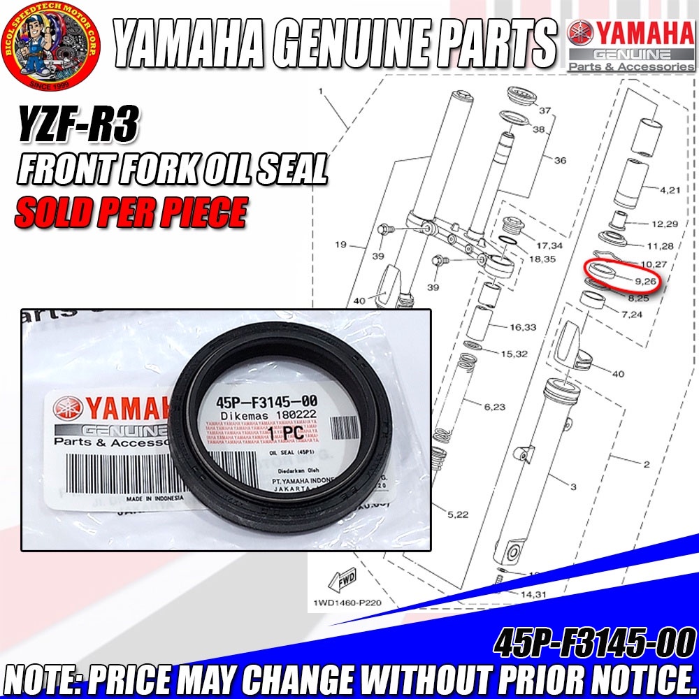 YZF-R3 FRONT FORK OIL SEAL (YGP) (Genuine: 45P-F3145-00) | Shopee ...