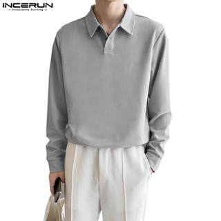 INCERUN Mens Long Sleeve Collared Neck Casual Loose Pullover Polo ...