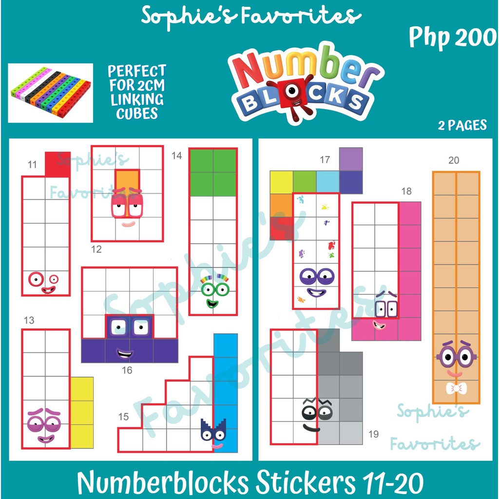 numberblocks-stickers-11-20-glossy-sticker-perfect-for-linking-cubes