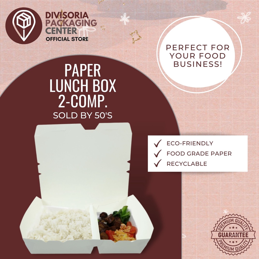 Paper Meal Box 2 Divisions Takeout Box 750cc White Eco Friendly 50pcs 