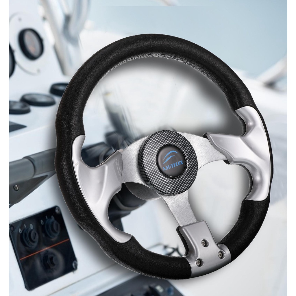 [Biho] Aluminum Alloy 3 Spoke Boat Steering Wheel Center Console Helm 3